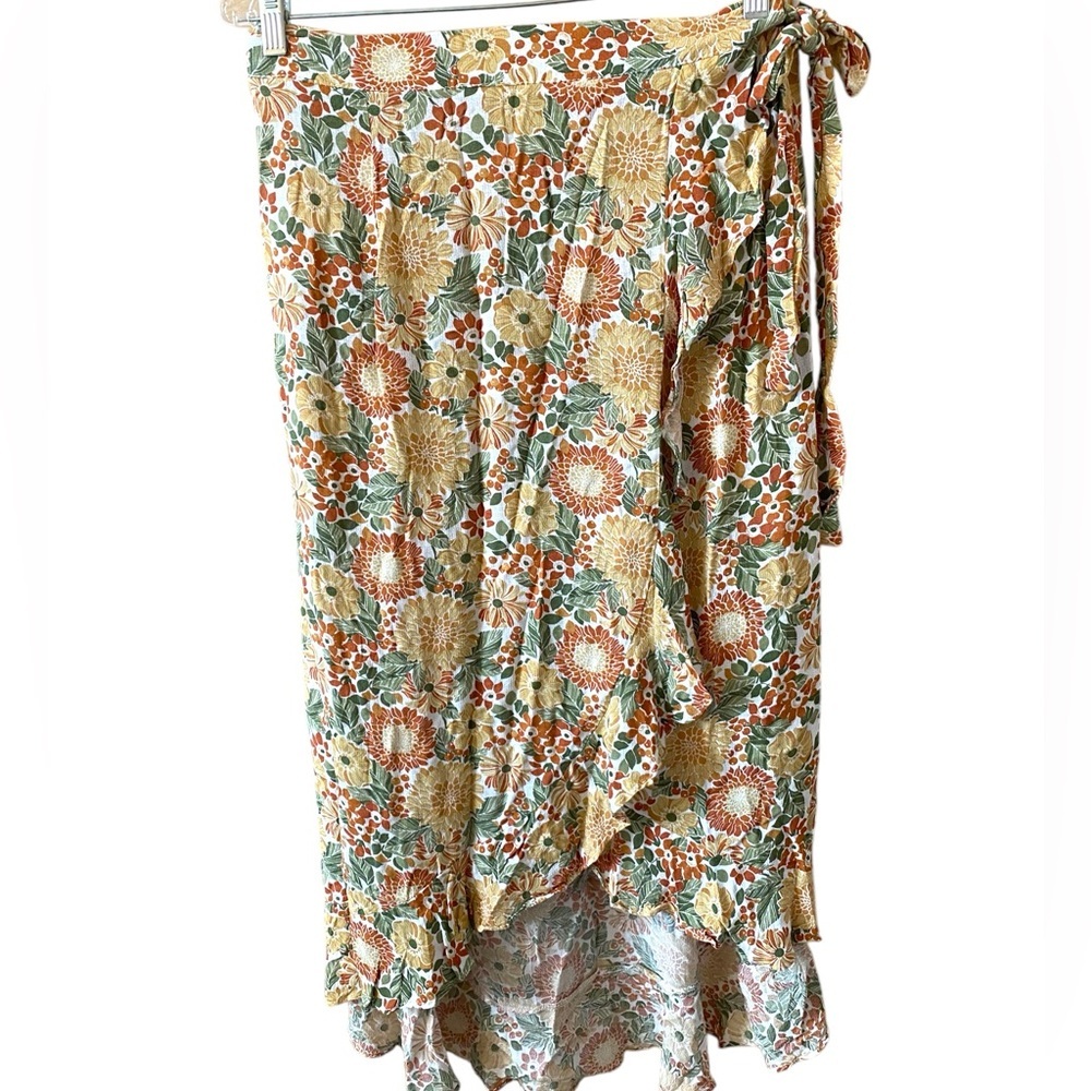Cynthia Rowley Floral 70s Inspired Wrap Midi Skirt
